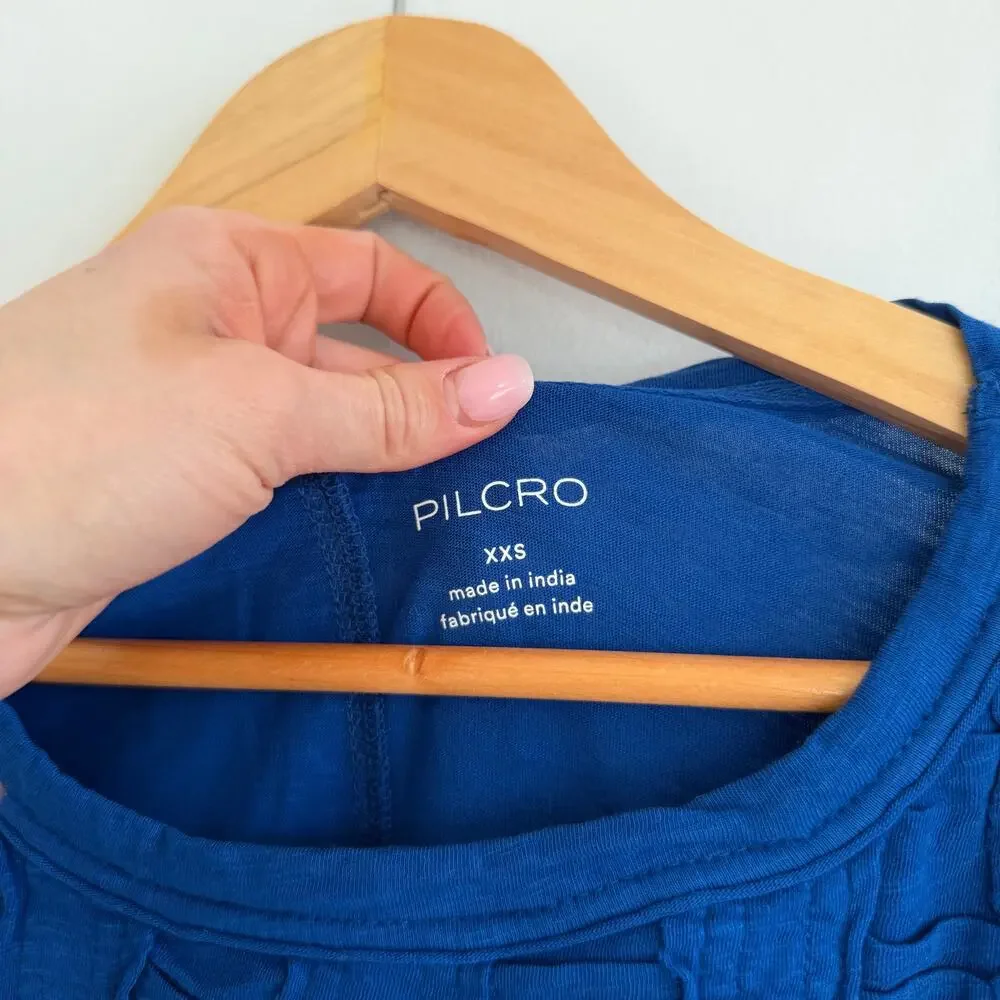 Anthropologie Pilcro Textured Babydoll Long Sleeve Crop Top Blue XXS